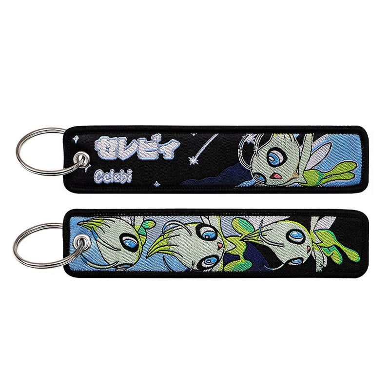 Back side view of Celebi embroidered keytag showing detailed stitching and fabric border