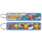 Back side view of Charizard embroidered keytag showing detailed stitching and fabric border