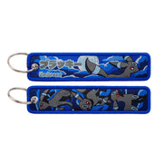 Back side view of Umbreon embroidered keytag showing detailed stitching and fabric border