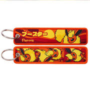 Back side view of Flareon embroidered keytag showing detailed stitching and fabric border