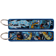 Back side view of Gyarados embroidered keytag showing detailed stitching and fabric border